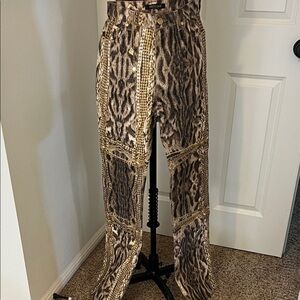 Roberto Cavalli Brown and Gold Animal Print Pants